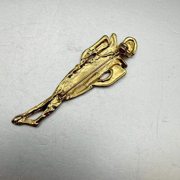 Vintage Art Deco Style Enamel Figural Lady Brooch Rhinestone Accent - Picture 2 of 6